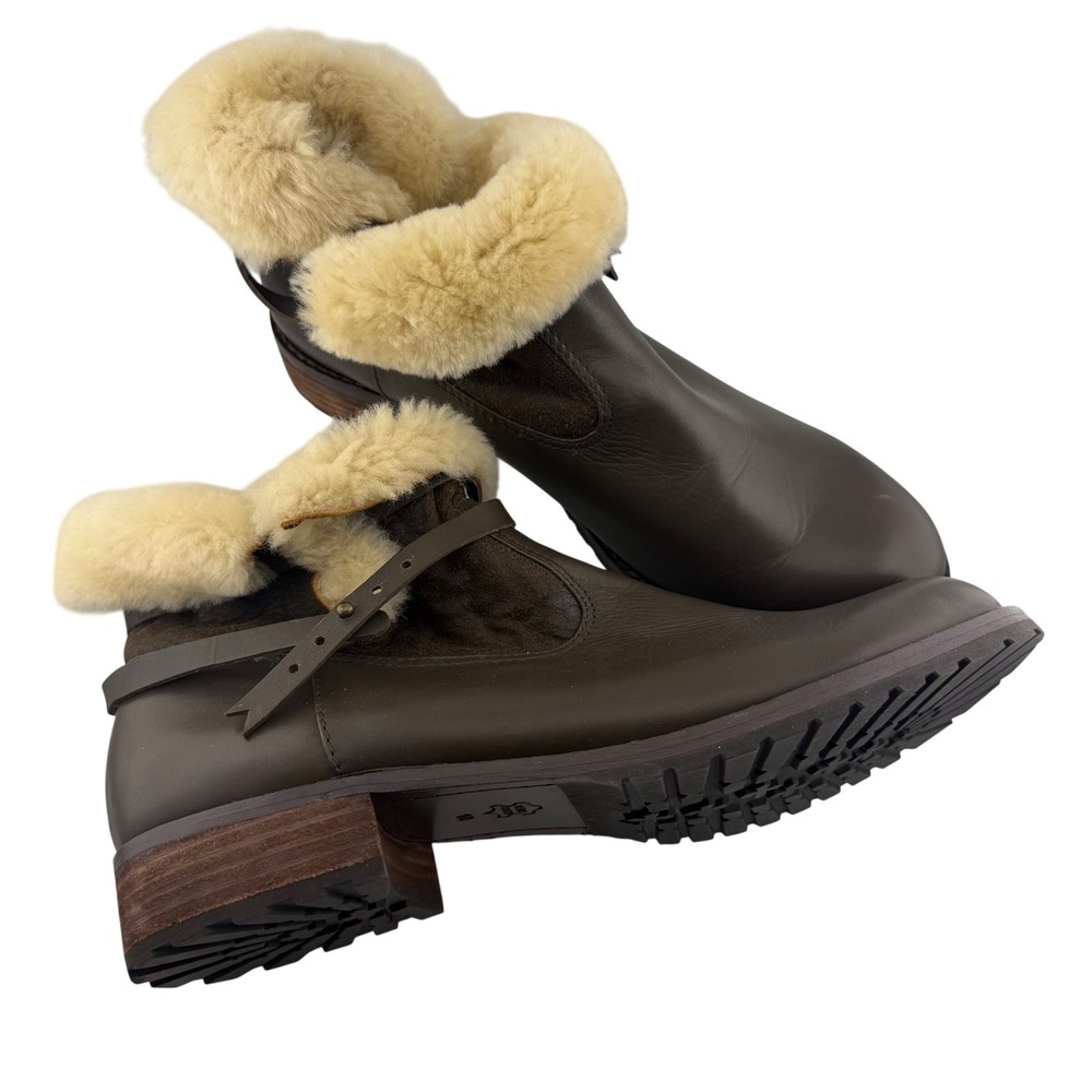 Matt Bernson Shearling Leather Ankle Boots Womens 10 Brown Buckle Winter Moto - Picture 2 of 9